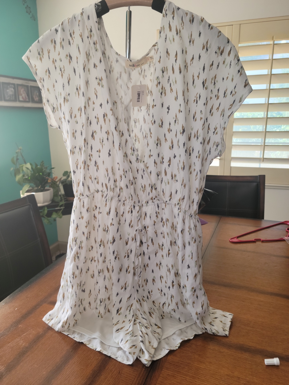 Millibon White Printed Short Sleeve Romper W/built In Slip Shorts